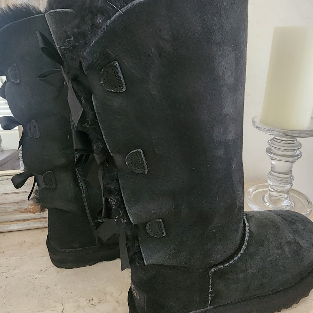 UGG Black Tall Suede Lace-Back Winter Boots